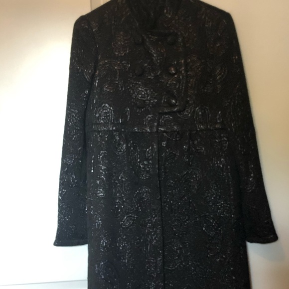 Jill Stuart Black Brocade Floral Coat Size 6 - Picture 3 of 7